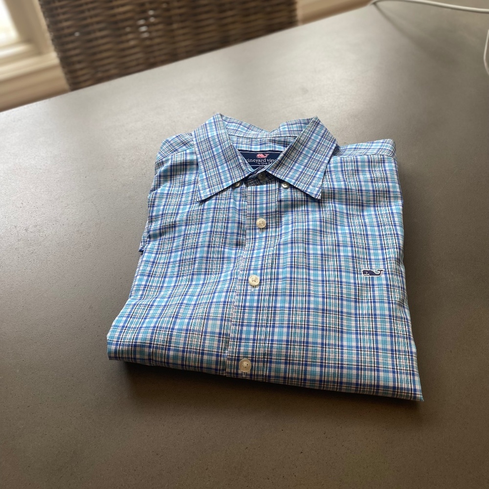 Vineyard Vines Men's Blue Plaid Button-Down Shirt